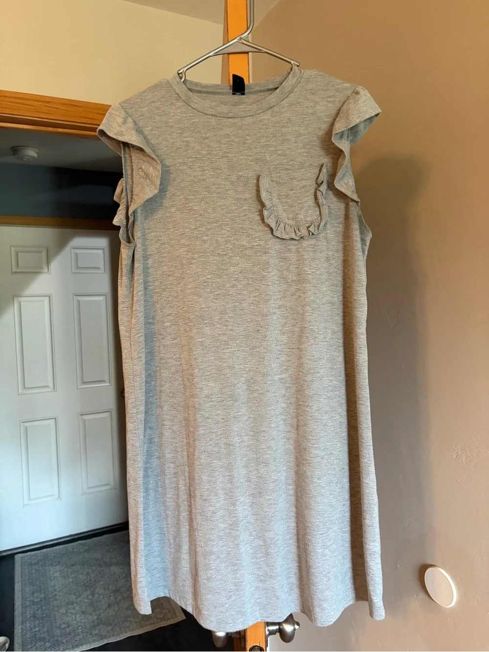 Teen Ruffle Sleeve Pocket Dress - Gray